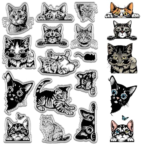 CRASPIRE Niedliche Katzen Transparente Gummistempel Wiederverwendbare Kätzchen Cartoon Tier Transparenter Silikonstempel Vintage Siegel Für Tagebuch Kartenherstellung Dekor DIY Weihnachten von craspire