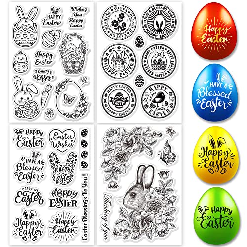 CRASPIRE Ostern Klar Stempel Set 4 Blatt Klar Silikon Stempel Happy Easter Egg Bunny Rose Scrapbooking Gummistempel für Kartenherstellung DIY Handwerk Prägung Fotoalbum von craspire