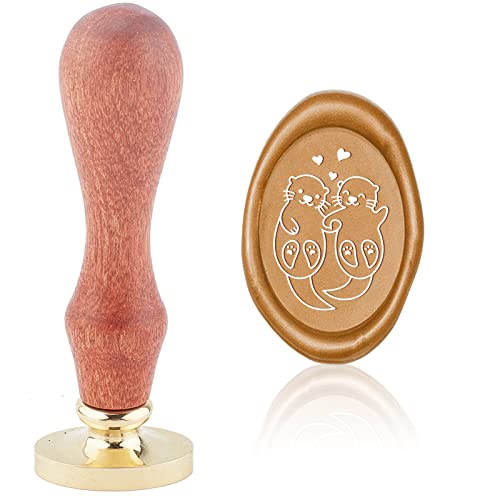 CRASPIRE Otter Wachssiegelstempel Liebe Vintage Siegelwachs Stempel Tier Oval Abnehmbarer Messingkopf Siegelstempel mit Holzgriff für Hochzeitseinladungen Thanksgiving Valentinstag Geschenkpapier von craspire