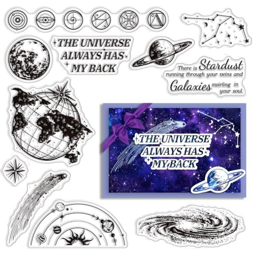 CRASPIRE Planet Universum Klarer Gummistempel Galaxie Astronomie Erde Vintage Transparente Silikonsiegel Stempel Für Journaling Kartenherstellung DIY Scrapbooking Handgemacht Fotoalbum Notizbuch Dekor von craspire