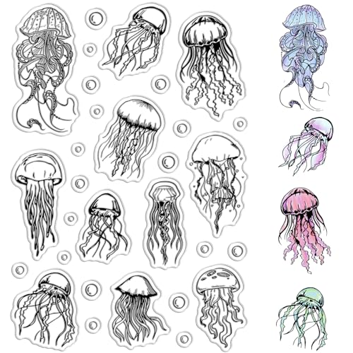 CRASPIRE Sea Qualle Clear Rubber Stamps Ocean Marine Life Bubble Vintage Reusable Transparent Silicone Stamp Seals for DIY Scrapbooking Journaling Card Making Decor Photo Album Decorative von craspire