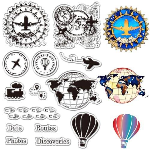 CRASPIRE Transparente Stempel für Kartengestaltung mit Flugzeug, Zug, Heißluftballon, wiederverwendbar, Silikonstempel für Bastelarbeiten, Fotoalbum von craspire