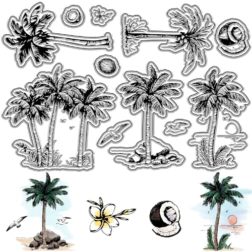 CRASPIRE Tree Clear Stamps Plants Coconut Palm Möwe Bird Reusable Retro Transparent Silicone Stamp Seals for Journaling Card Making DIY Scrapbooking Photo Album Decorative von craspire