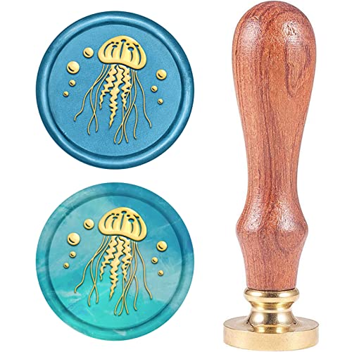 CRASPIRE Wachssiegel Stempel Qualle, Siegelwachsstempel Ocean Animal Retro Holzstempel Wachssiegel 25 mm Abnehmbar Messingkopf Holzgriff Für Umschlag Einladung Hochzeit Verschönerung Flasche von craspire