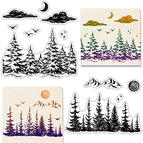 craspire Wald Klare Stempel Wald Sonne Mond Wolke Bäume Transparenter Silikonstempel Gummistempel Für Scrapbooking Geburtstag Fotoalbum Thanksgiving Kartenherstellung 4.3 x 6.3 x 0.1,(5) cm von craspire