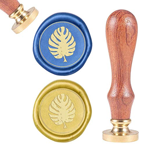 CRASPIRE Wax Seal Stamp Monstera Blatt, Vintage Wachs Siegelstempel Pflanze Retro Holzstempel Abnehmbarer Messingkopf 25mm Für Umschläge Hochzeitseinladungen Verschönerung von craspire