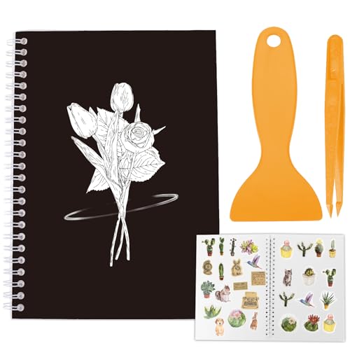 CRASPIRE Wiederverwendbares Stickerbuch Im A5 Format Sammelalbum Mit Pinzette Und Schaber Blanko Sticker Halter Organizer 40 Blätter Schwarzer Transparenter Kunststoffeinband Rosen Trennpapier von craspire