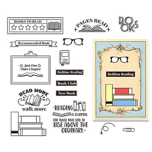 craspire Word Clear Rubber Stamps Buch Zum Lesen Seite Lesen Sonnenbrille Schlafenszeit Lesen Brillen Poststempel Transparente Vintage-Silikonsiegel Stempel Journaling Kartenherstellung DIY von craspire