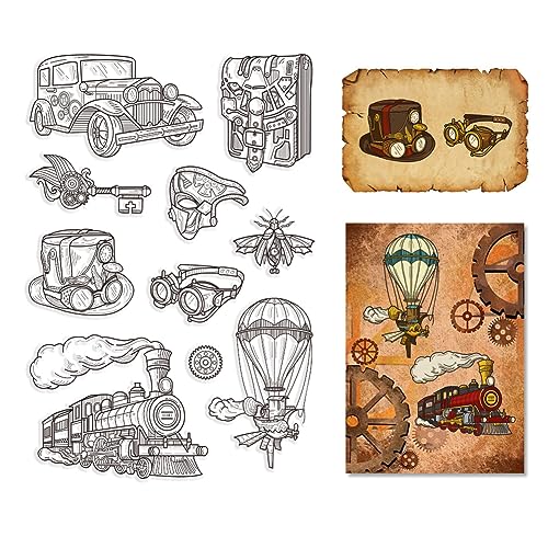 CRASPIRE Zug Clear Rubber Stamps Steampunk Transparent Vintage Silikon Auto Fallschirm Dichtungen Stempel Journaling Kartenherstellung DIY Scrapbooking Fotoalbum Dekorative Film Rahmen Stempelblätter von craspire