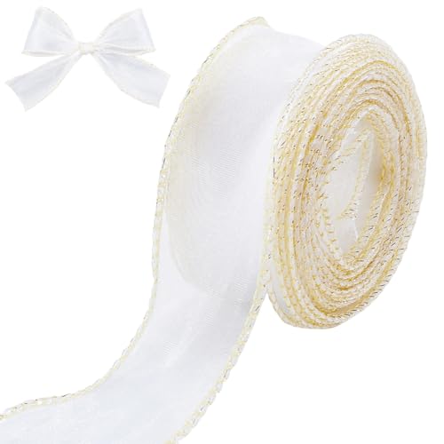 craspire 1-5/8 Zoll breite Champagner Schiere Gold verdrahtet Band Organza Tüll Geschenkband handgemachte Chiffon Stoff 6.5Yd für Geschenk Wickeln Hochzeit Blume Strauß Weihnachten Kränze Handwerk von craspire