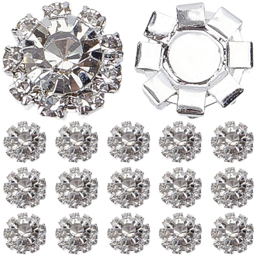 craspire 1 Box 50 Stück Strass Blumenverzierung Kristallknopf Flache Rückseite 12mm Dekorative Silberne Strasssteine Flache Rückseite Brosche Zubehör Für Stirnband Kleid Kleidungsstück DIY Schmuck von craspire