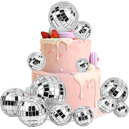 craspire 11 Stück 5 Größen Discokugel-Kuchenaufsatz Splitter Mini-Discokugeln Dekoration Disco-Themenzubehör Für Geburtstagskuchenparty 70er-Themenpartybevorzugung Kuchen-Discokugel-Partydekorationen von craspire