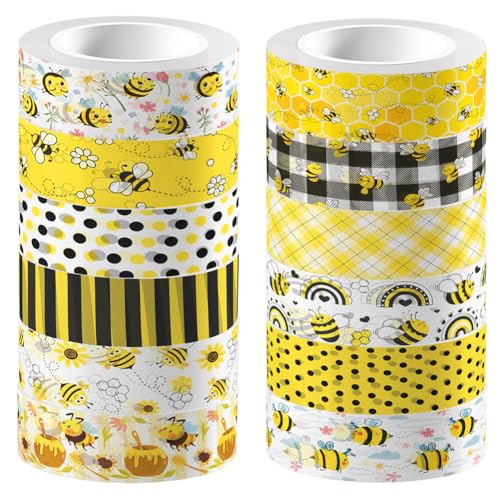 craspire 12 Rolle Bienen Klebeband Washi Masking Klebeband Honigblume Waben Gelbe Hummel Dekoratives Geschenkverpackungsband Für Scrapbooking DIY Basteln Tagebuch Notizbuch Planer Umschlag von craspire