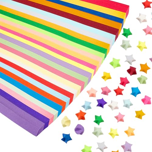 craspire 1350 Stück Origami Sterne Papier 27 Farben Doppelseitiger Stern Papierstreifen Bunte Papierstreifen Für DIY Hand Origami Glücksstern Papierdekoration Faltstreifen Kunsthandwerksbedarf von craspire