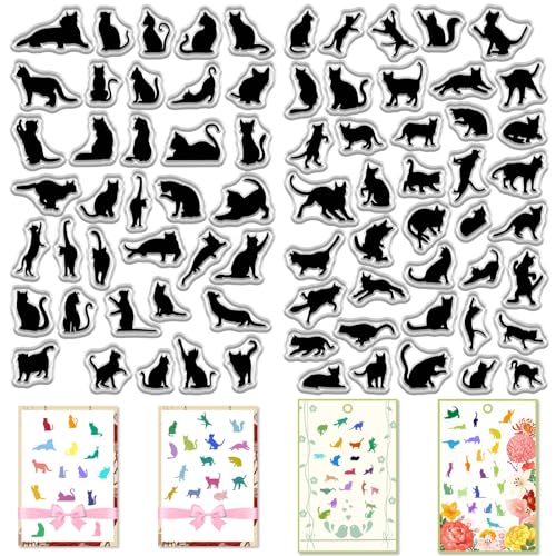 craspire 2 Blatt Schwarze Katze Transparente Gummistempel Süße Lustige Katze Wiederverwendbare Transparente Silikonstempelsiegel Für Halloween Journaling Kartenherstellung Dekor DIY Scrapbooking von craspire