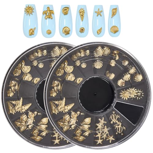 craspire 2 Box Ozean Nagelkunst Set 3D Charms 12 Stile Metalllegierung Goldene Nagel Charms Design Ohrstecker Edelstein Set Sommer Meeresschildkröten Seesterne Muscheln Für Frauen DIY Bastelschmuck von craspire