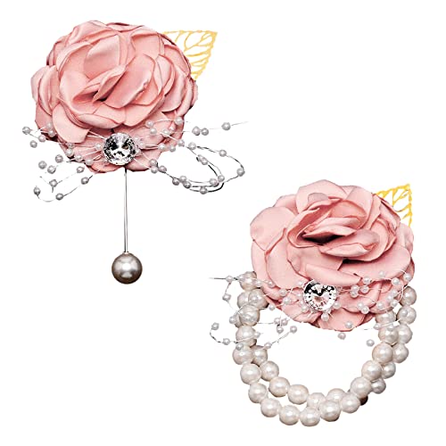 craspire 2 STÜCKE Rosa Handgelenk Corsage Hochzeit Corsage Perle Armband Strass Rose Künstliche Blume Handgelenk Boutonniere Knopflöcher Brautjungfer Blume Handgelenke Hochzeit von craspire