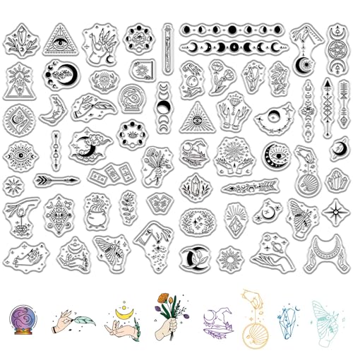 craspire 2 Stil Tarot Silikonstempel Magischer Transparenter Stempel Sonne Mond Phase Hexenhand Transparenter Gummi Wiederverwendbarer Hintergrund Poststempel Siegel Für Journaling DIY Basteln von craspire