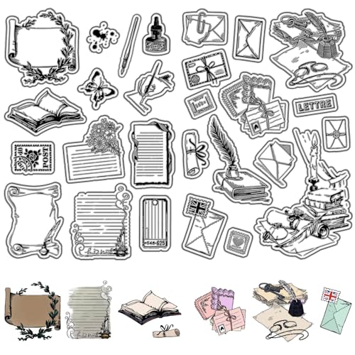 craspire 2 Stil Umschlag Memoboard Klare Gummistempel Vintage Bücher Rahmen Poststempel Wiederverwendbare Transparente Silikonstempelsiegel Für DIY Scrapbooking Journaling Kartenherstellung Dekor von craspire