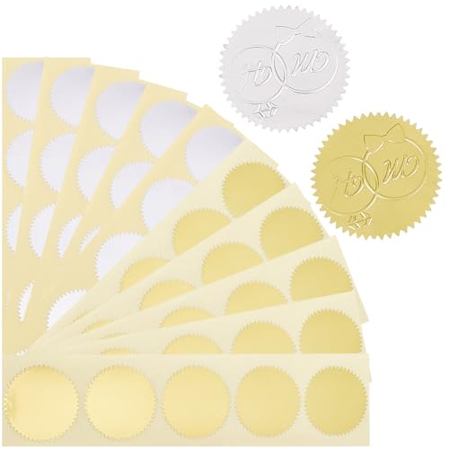 craspire 200 Stück 1.77 Zoll Blanko Prägeaufkleber Goldfolienaufkleber Zahnrad Rund Silberfarben Selbstklebend Papierumschlag Geprägte Siegelaufkleber Für DIY Scrapbooking Stempel Einladung von craspire