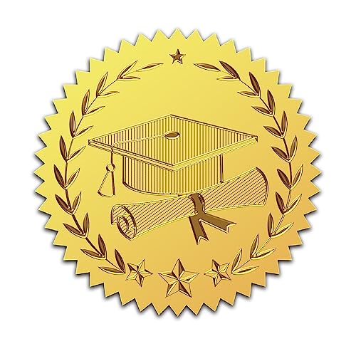 craspire 25 Stück Goldfolie geprägte Aufkleber Krone 2 Zoll Graduation Hut Selbstklebendes Zertifikat Siegel Medaille Dekoration Aufkleber für Abschluss Unternehmen Notar Siegel Diplome Umschläge von craspire