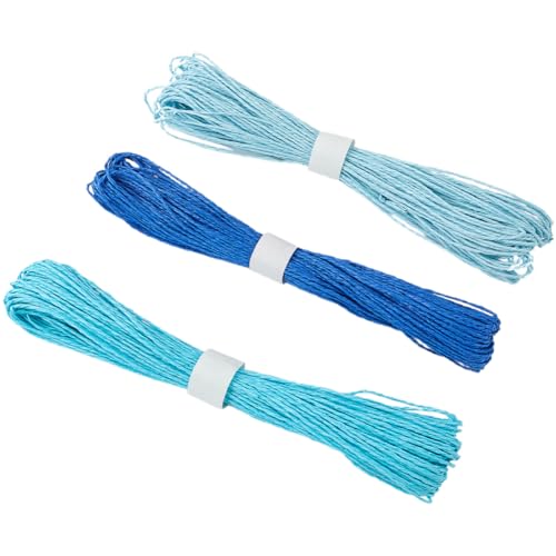 craspire 3 Bündel 98.4 Yards Bastpapier Bastelband Geschenkpapier Schnur Seil Handgefertigt Blau Gedreht Bastelschnur Geschenkbänder Zum Selbermachen Basteln Feiertagsparty Dekor Schmuck von craspire