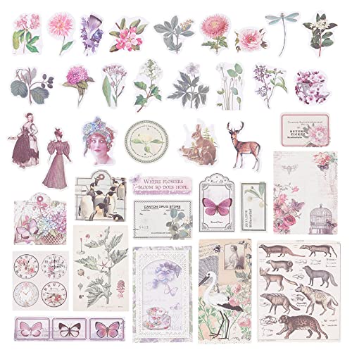 craspire 3 Sets 3 Stile Ästhetische Journaling-Aufkleber Scrapbook Vintage Sticker Supplies Kit Junk Journal Papierkunst Retro Damen Blumen Tiere Washi-Aufkleber Für Planer Laptop von craspire