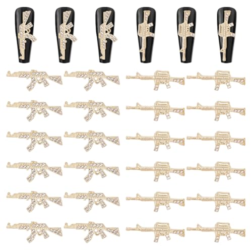 craspire 32 Stück/Box Gun Nail Charms 2 Stile 3D Y2K Luxus Strass Gold Nagel Edelsteine Set Metalllegierung Flach Gothic Vintage Punk Nieten Dekor Für Frauen Acryl Nagelkunst DIY Basteln Schmuck von craspire