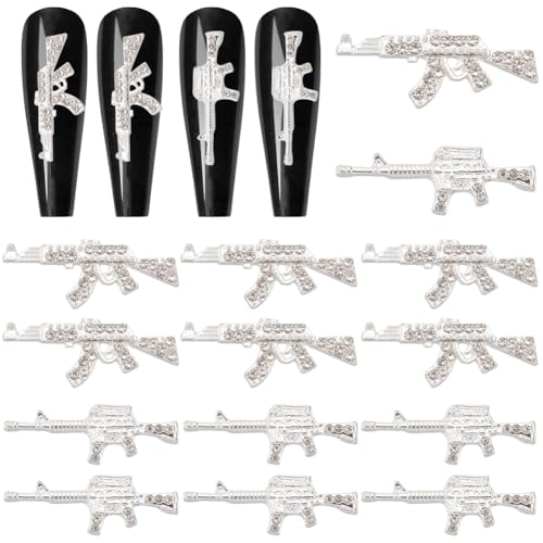 craspire 32 Stück/Box Gun Nail Charms 2 Stile 3D Y2K Luxus Strass Silber Nagel Edelsteine Set Metalllegierung Flach Gothic Vintage Punk Nieten Dekor Für Frauen Acryl Nagelkunst DIY Basteln Schmuck von craspire