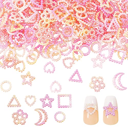 craspire 320pcs Perlen Nail Charms Pink Farbverlauf 3D Nail Art Charms Multi-Form Herz Stern Mond Kreis Blume Nail Art Anhänger Applikation Schmuck Zubehör Für DIY Basteln Schmuck Kleidung Schuhe von craspire