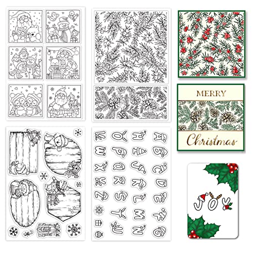 craspire 4 STÜCKE Weihnachten Silikon Klare Stempel AZ Initialen Schneeflocke Geschenk Weihnachten Holly Muster Klare Stempel Für Kartenherstellung Dekoration DIY Scrapbooking Prägung Album Dekor von craspire