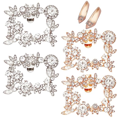 craspire 4 Stück 2 Farben Strass-Schuhclips, Silberfarbene Und Goldene Legierung, Kristall-Schuhdekoration, Charms, Blumenmuster, Rechteckig, Abnehmbare Schuhschnalle Für Hochzeit, Party von craspire