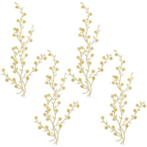 craspire 4 Stück Goldene Blumenblüten Stickerei Applikation Mit Pflaumenranken Aufnäher Zum Aufnähen Ethnischer Stil Metallische Blumenspitzen Verzierungen Für Hochzeitskleid Reparatur DIY Dekoration von craspire