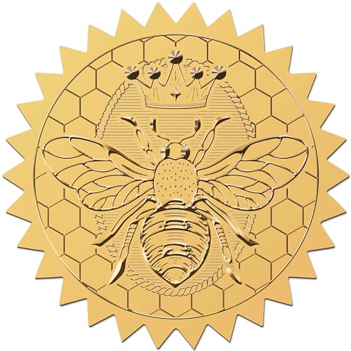 craspire 408 Stück Biene Gold Zertifikat Geprägte Aufkleber 2" Hummel Vintage Foliensiegel Selbstklebende Aufkleber Dekor Etiketten Für Leistungsauszeichnungen Hochzeitseinladungen Abschlussumschläge von craspire