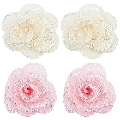 craspire 4PCS Rose Blume Clips Stoff Rose Blume rosa weiß Organza Rose Schuh Clips Hochzeit Braut Accessoire für Schmuck Schuhe Kleidung Taschen Hüte Dekor von craspire