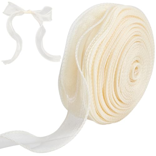 craspire 50 Yards 1-3/5 Zoll Langes Gelbes Chiffonband Mit Draht Durchsichtiger Tüll Feste Rolle Organzabänder Mit Draht Gewebt Zum Verpacken von Geschenken Hochzeitssträußen Heimdekoration von craspire