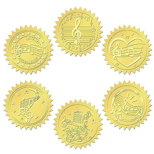 craspire 6 Stile, Musiknoten, Goldfolie, Geprägte Aufkleber, 2,(1) cm Runde Etiketten, Geprägte Zertifikatssiegel, Aufkleber, Selbstklebende Aufkleber Für Medaillendekoration, Abschluss, Notar von craspire