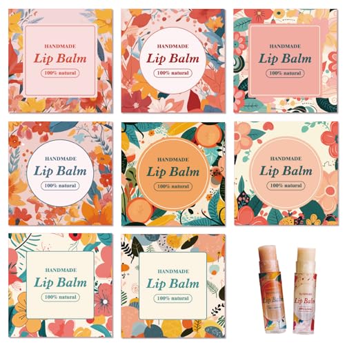 craspire 80 Stück 8 Stile Lippenbalsam Aufkleber Blumen Ahornblatt Selbstklebende Selbstgemachte Lippenbalsam Etiketten Vintage Quadratische DIY Etikettenaufkleber Für Lippenbalsam Behälter Kosmetik von craspire