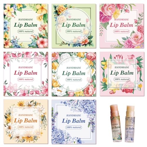 craspire 80 Stück 8 Stile Lippenbalsam Aufkleber Kranz Blume Floral Rose Gänseblümchen Selbstklebende Hausgemachte Lippenbalsam Etiketten Mehrfarbig Vintage Quadratisch DIY Etikettenaufkleber von craspire