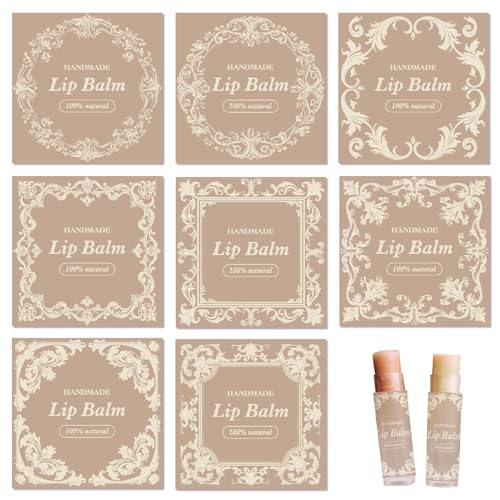 craspire 80 Stück 8 Stile Lippenbalsam Aufkleber Vintage Ränder Selbstklebende Selbstgemachte Lippenbalsam Etiketten Vintage Quadratische DIY Etikettenaufkleber Für Lippenbalsam Behälter Kosmetik von craspire