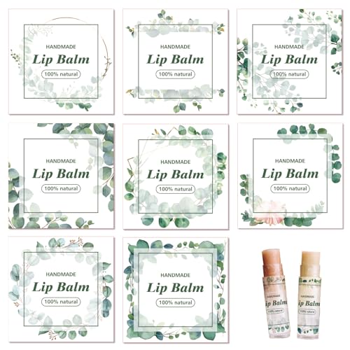 craspire 80 Stück 8 Stile Selbstklebende Lippenbalsam Aufkleber Grünes Blättermuster Wasserdicht Selbstgemachte Lippenbalsam Etiketten Quadratische DIY Etikettenaufkleber Für Lippenbalsambehälter von craspire