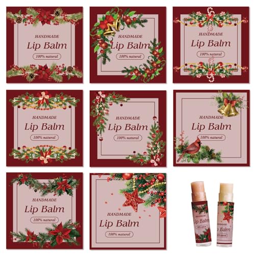 craspire 80 Stück 8 Stile Weihnachts Lippenbalsam Aufkleber Roter Blumenkranz Selbstgemachte Hautpflegeprodukte Selbstklebende Wasserfeste Lippenbalsam Etikettenaufkleber Für Tubenbehälter Kosmetik von craspire