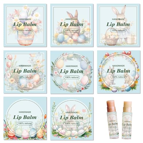 craspire 80 Stück Lippenbalsam Aufkleber In 8 Stilen Osterhase Selbstklebende Selbstgemachte Lippenbalsam Etiketten Vintage Quadratisch DIY Etikettenaufkleber Für Lippenbalsam Behälter Kosmetik von craspire