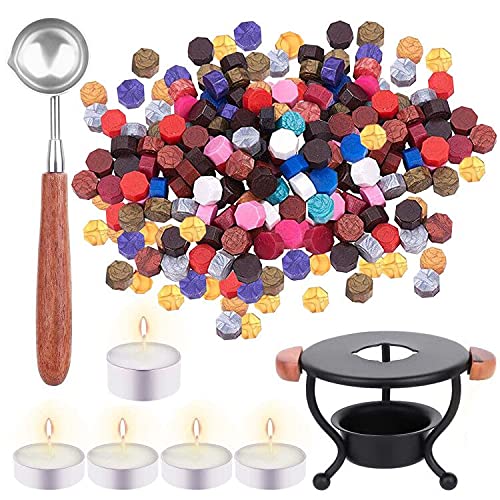 craspire 8PCS Wax Seal Kit, Wax Seal Warmer Schmelzlöffel-Kit Schmelzofenwerkzeug 100PCS Wax Seal Beads Metalllöffelhalter Weiße Teekerze Zum Schmelzen von Wachsdichtungsstäbchenperlen von craspire