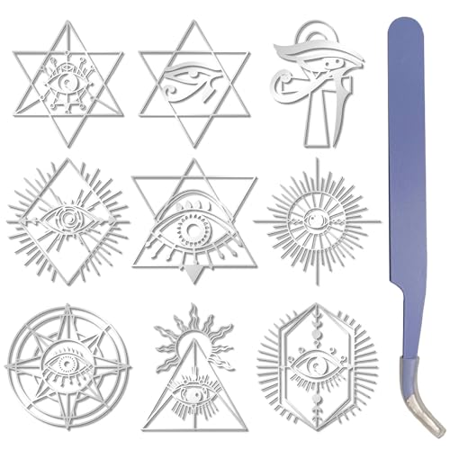 craspire 9 Stück 9 Stile Metall Teufelsaugen Aufkleber Silberne Augen Aufkleber Wasserfest Selbstklebend Aufkleber Mit Heiliger Geometrie Und Religiösem Thema Mit Pinzette Für Harzfüller DIY von craspire