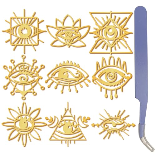 craspire 9 Stück Auge des Horus Goldene Metallaufkleber 1,5 x 1,5 Zoll Mit Pinzette Ägyptisches Schutzsymbol Wasserfest Selbstklebend Nickel Dekorationsaufkleber Für Sammelalben DIY Harzbasteleien von craspire