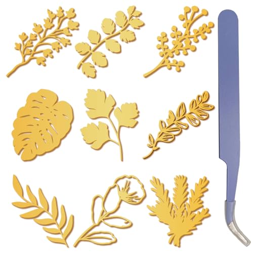 craspire 9 Stück Blätter Blumen Gold Metall Aufkleber 1,5 x 1,5 Zoll Boho Farn Palm Leaf Aufkleber Mit Pinzette Wasserdicht Selbstklebend Nickel Dekorieren Aufkleber Abziehbilder Für Scrapbooks DIY von craspire