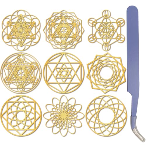 craspire 9 Stück Goldene Aufkleber Mit Heiliger Geometrie Goldene Magische Aufkleber Mit Pinzette Orgonit Metall Scrapbook Selbstklebend Nickelfrei Wasserfest Dekorationsaufkleber Für DIY Scrapbooks von craspire