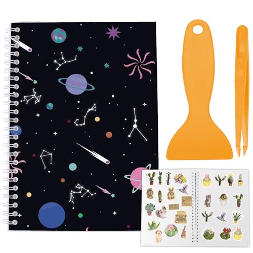 craspire A5 Blanko Stickerbuch Mit Schaber Und Pinzette Wiederverwendbare Universum Stickerbücher Sammelalbum Halter Organizer 40 Blätter Schwarzer Transparenter Einband Wasserfestes Trennpapier Zur von craspire