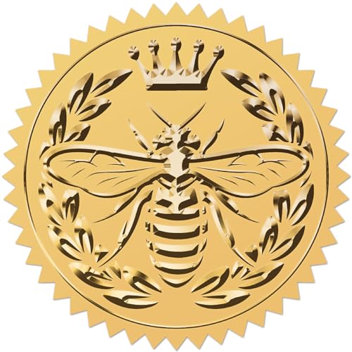 craspire Bienenkrone, Goldfolien-Geprägte Aufkleber, 2" Selbstklebende Umschläge, Siegel, Runde Etiketten Für Auszeichnungen, Hochzeitseinladungen, Abschlussfeiern, Unternehmenszertifikate, Diplome von craspire